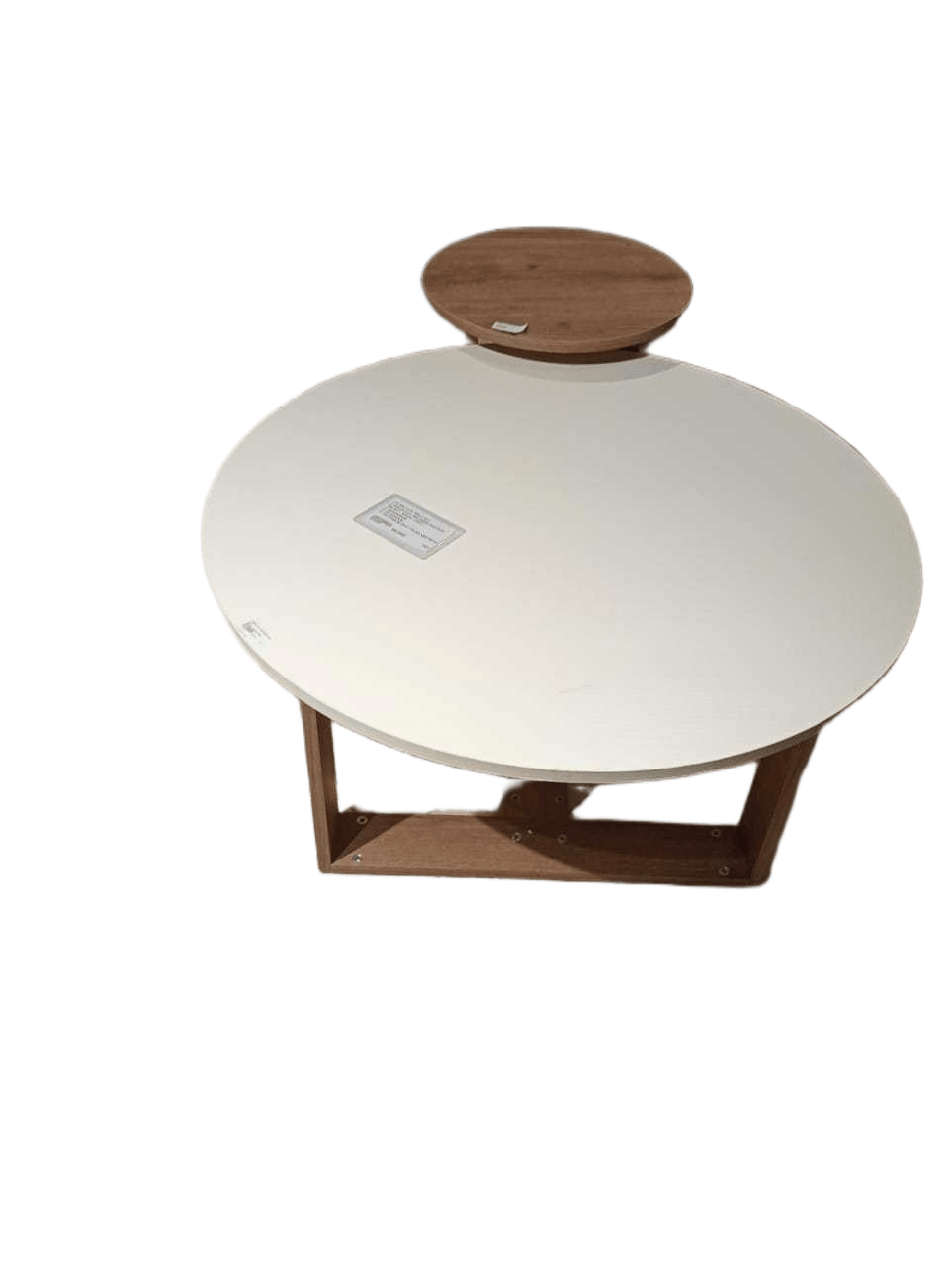 Coffee Table Calina Set 2 Tables Full Melamine And Puff Walnut / White / Grey C: 60x44x50cm S: 45x45x47cm P: 72x72x38cm