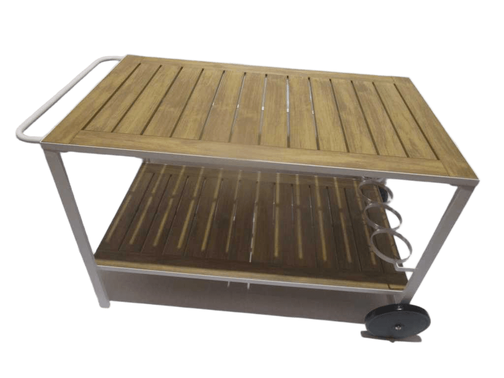 Trolley 2 Level Outdoor Alu+ps Top White Frame Wood Oak 64/58.5x117/108x66