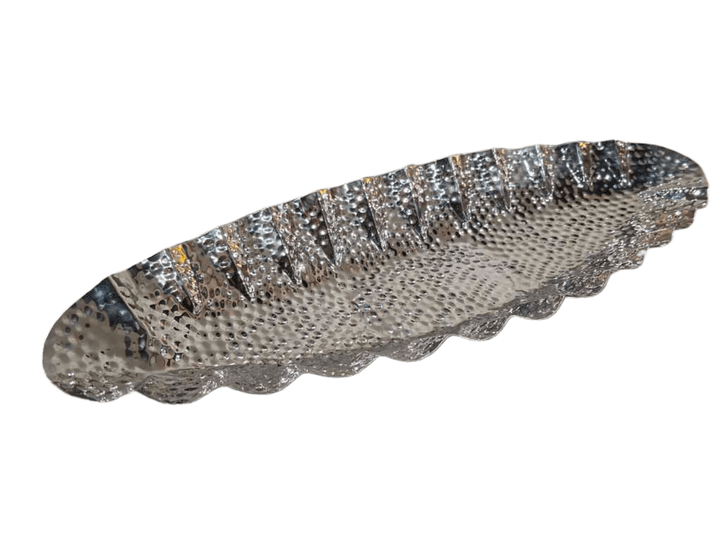 Single Wall Oval Bowl Hammered Textured Stainless Steel