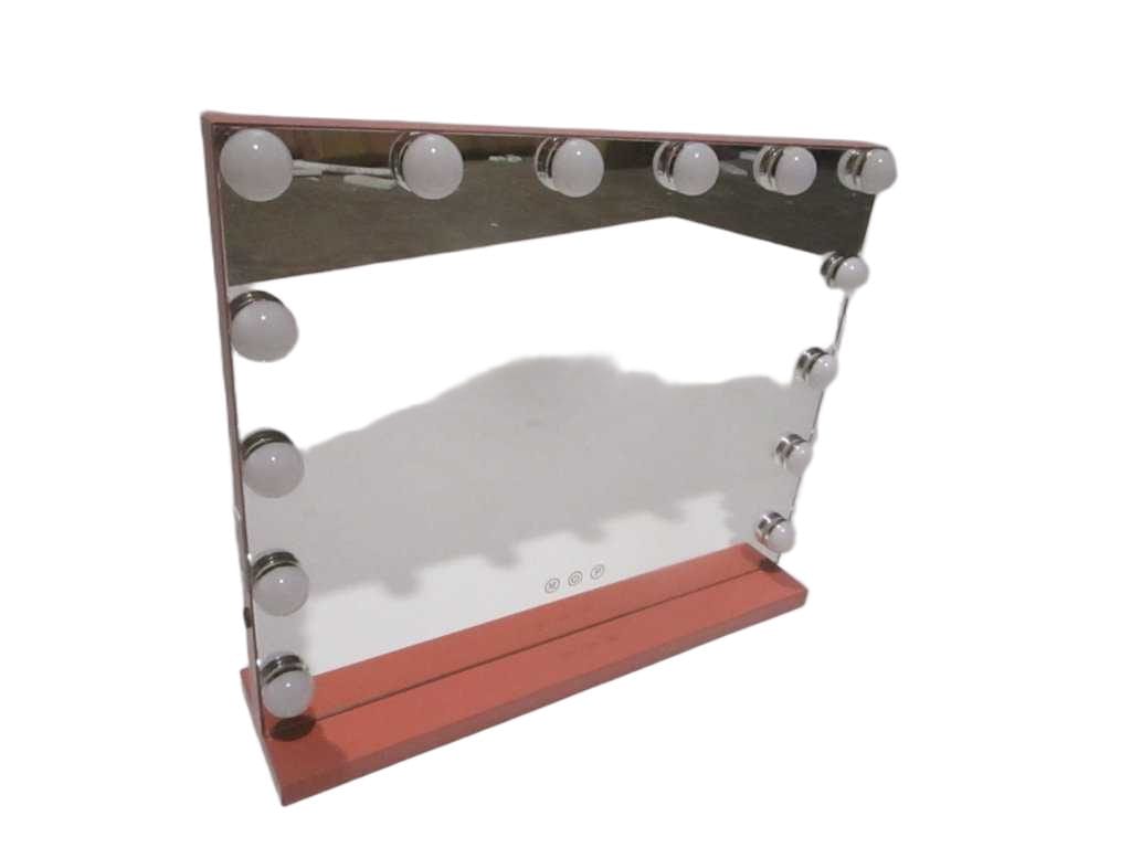 Mirror Hollywood Aluminium Frame And Iron Base Painted 14 Led Light 1 Pcs 1 Carton Box Same As Big Mirror Coraille Pink Matt Stone Finishing 50x42x12