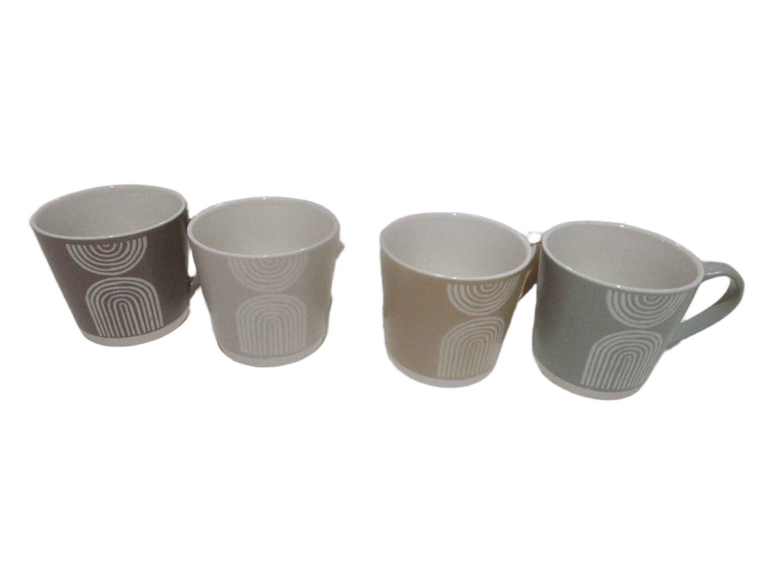 Mug - New Bone China - 4 Design Ass 400 Ml Light Grey Light Green Coffee Light Brown