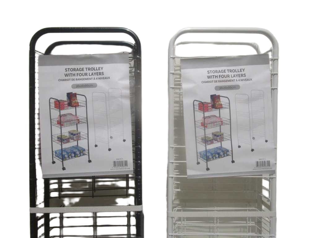 Storage Trolley With Four Layers Black+white Iron+pp 38x26x86 Cm