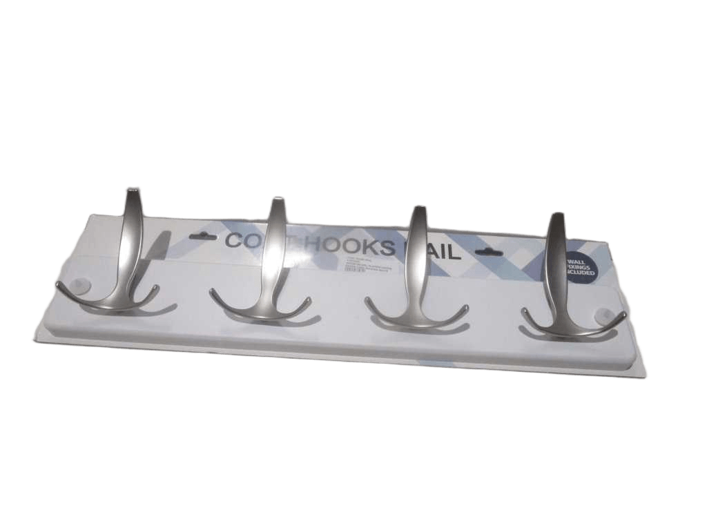Hook Coat Rail 4 Hooks Wood+nickel Plating Hooks Paper Card Packing White 45x7cm Hook:10cm