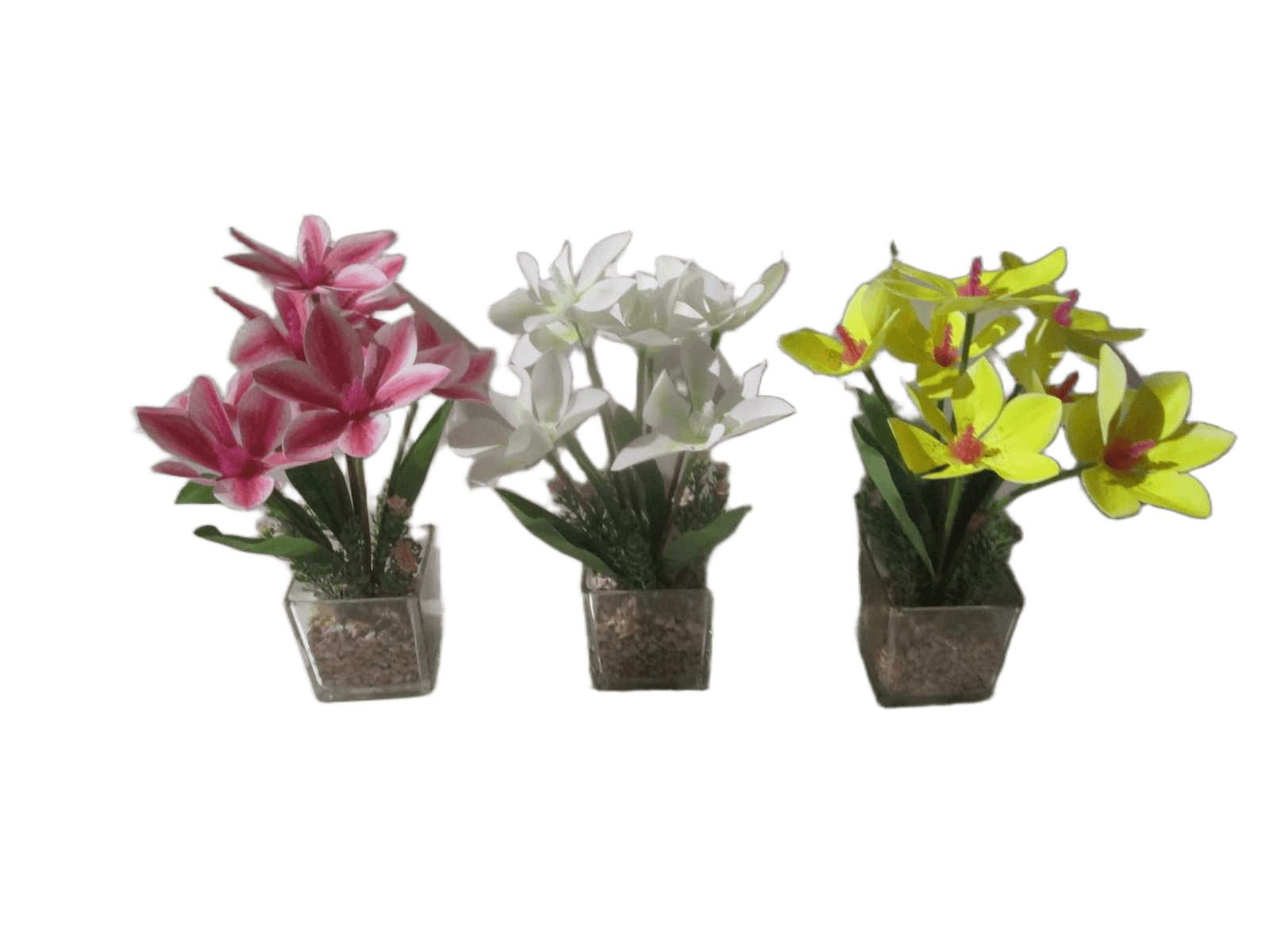 Artificial Plant 7 Flowers With Transparent Plastic Pot 3 Type Ass Packing: Paper Box3 Type Ass 35cm