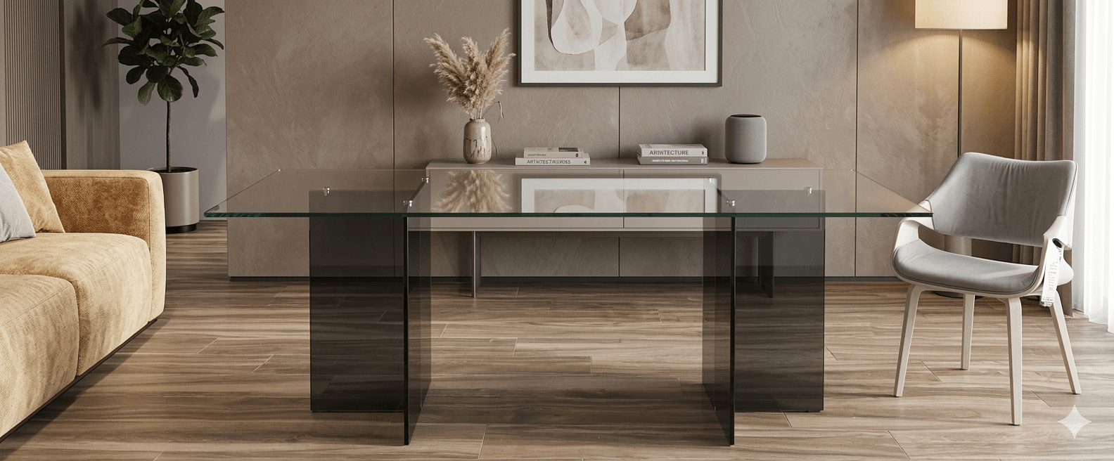 Diningtable 12mm Clear Glass Top+12mm Grey Base Clear 200*100*75