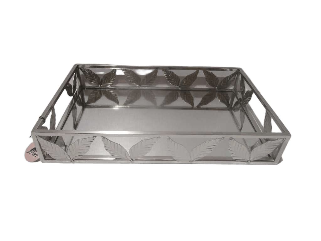 Tray Rectangular With Mirror Steinless Steel Silver Plating