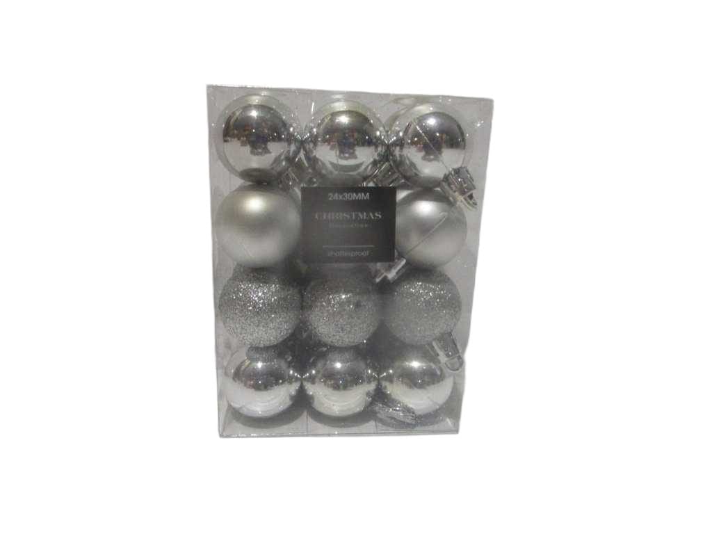 Ball Xmas 24x 30mm Silver
