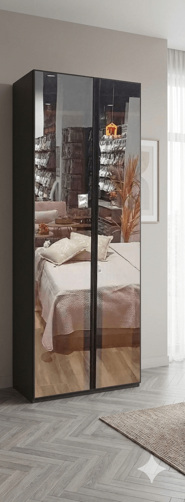 Wardrobe Module 2 Doors With Top Shelf And Down Drawer With Light Glass Cappucino 83 X 60 X 230