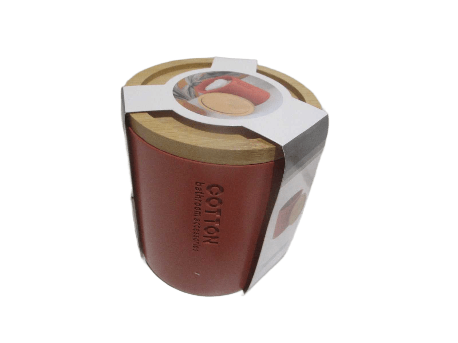 Cotton Holder Polyresine Couvercle Bambou - Terracotta/Bambou