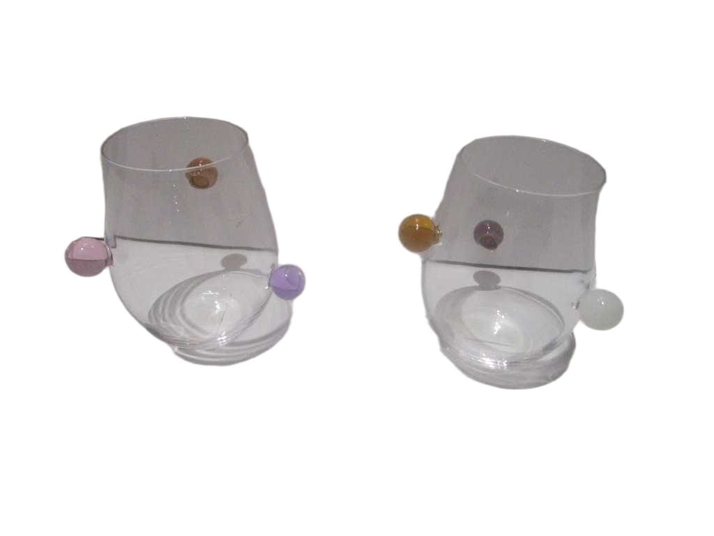 Glass Cup With 3 Bonbon Bubble Paper+brown Box Packing 1.pink/Purple/Amber 2.white/Amber/Yellow '2 Ass '13x13x12 380ml
