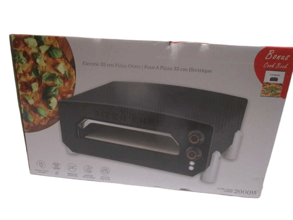 Oven Pizza Indoor & Ourdoor Electric Fit 33cm Pizza 2 Mins Cooking Power 2000w Table Top Oven , Knopbutton, With Temperature, 220v With Pizza Peel, Color Box Black 57x47x23/ 34x34x6