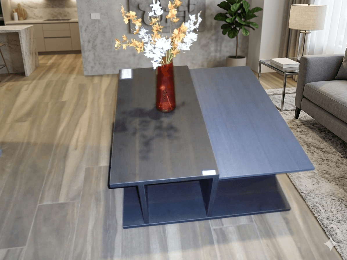 Coffe Tablem43 +m42 Dark Oak+fishbone Blue 90*90*41.5