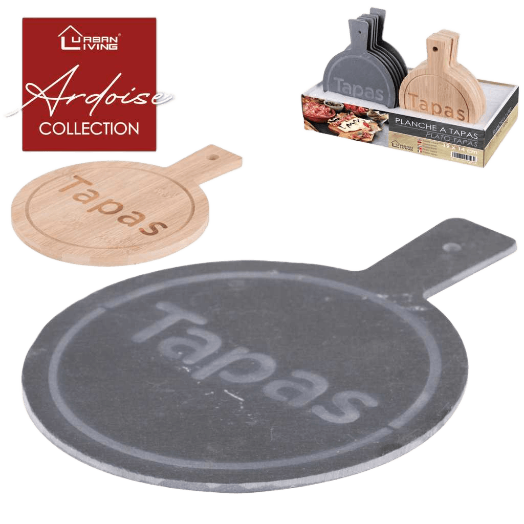 Plate Slate Collection Round Tapas Board In Adoise And Bamboo In Display