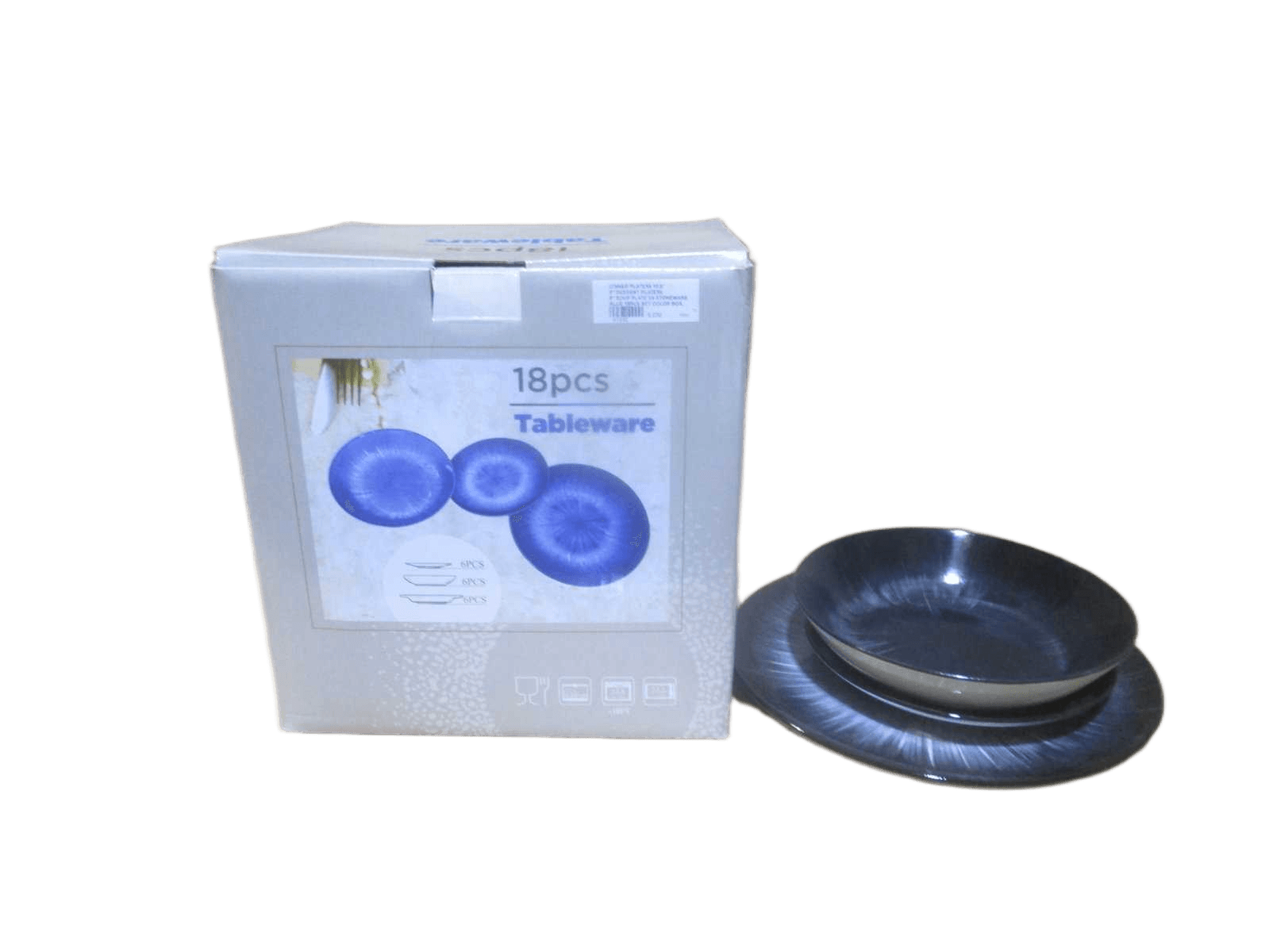 Dinner Platex6 10.5'' 8'' Dessert Platex6 8'' Soup Plate X6 Stoneware Black 18pcs Set Color Box, Stoneware