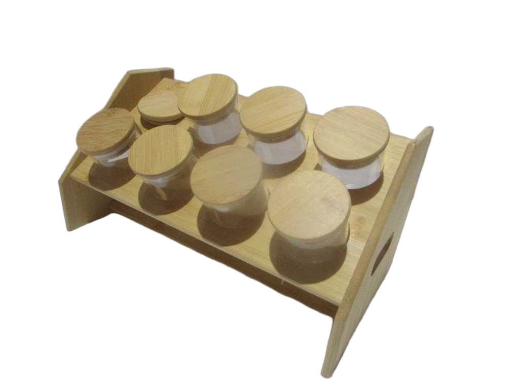 Jar Spice Set 8pcs With Shelf Bamboo Color Box As Sample Jar:10.5x5.5 32x16.5x16
