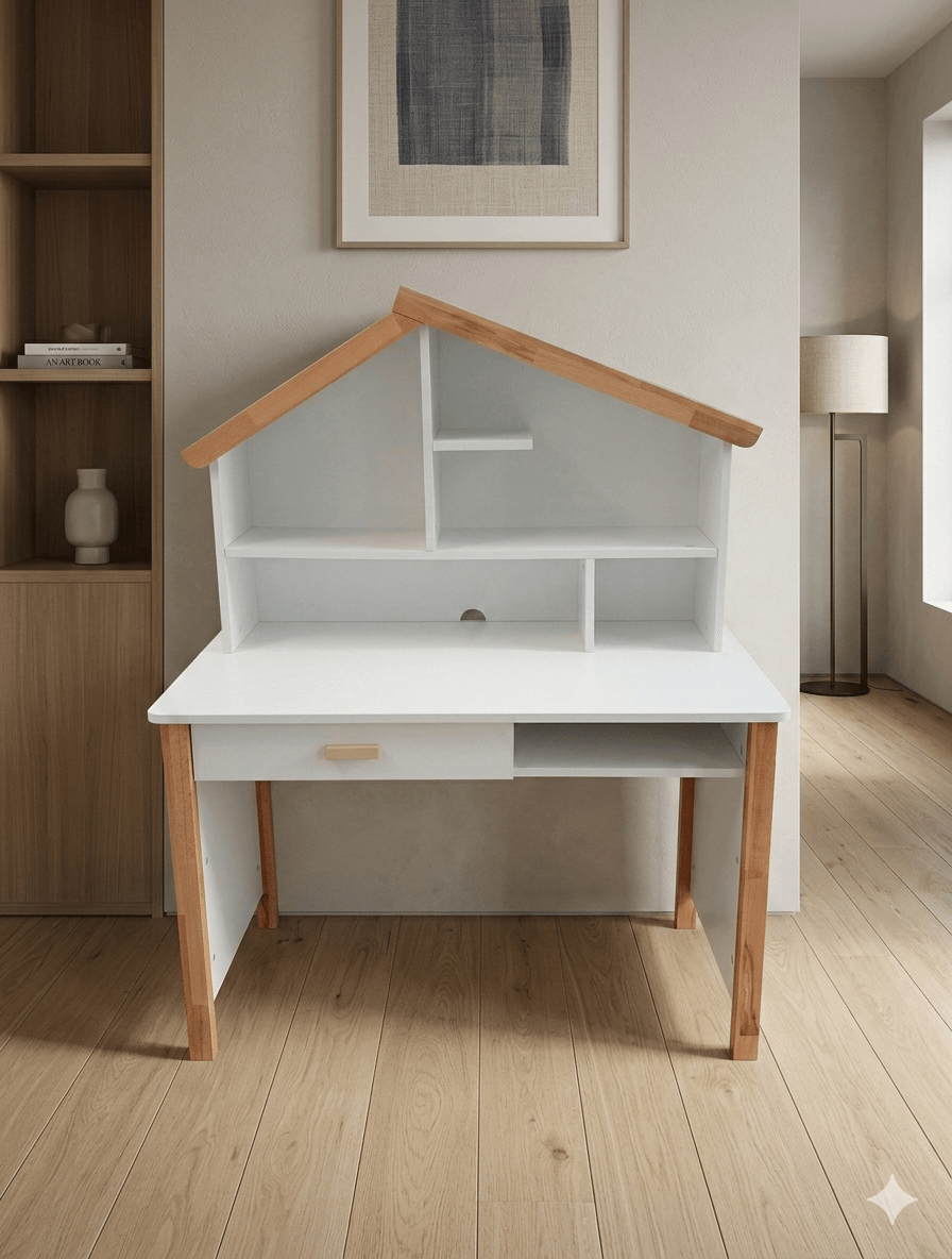 Study Desk M_x000d_y House White / Walnut 60x117x150cm