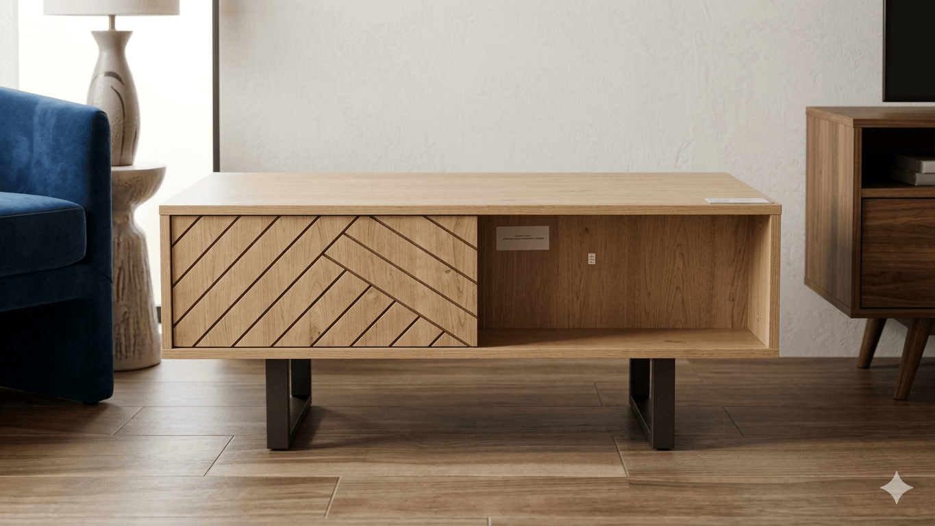 Coffee Table Melamine With 2 Drawers And 2 Shelves With Metal Legs Madona 16230 Color: Sepet/Negro 110x55x45cm