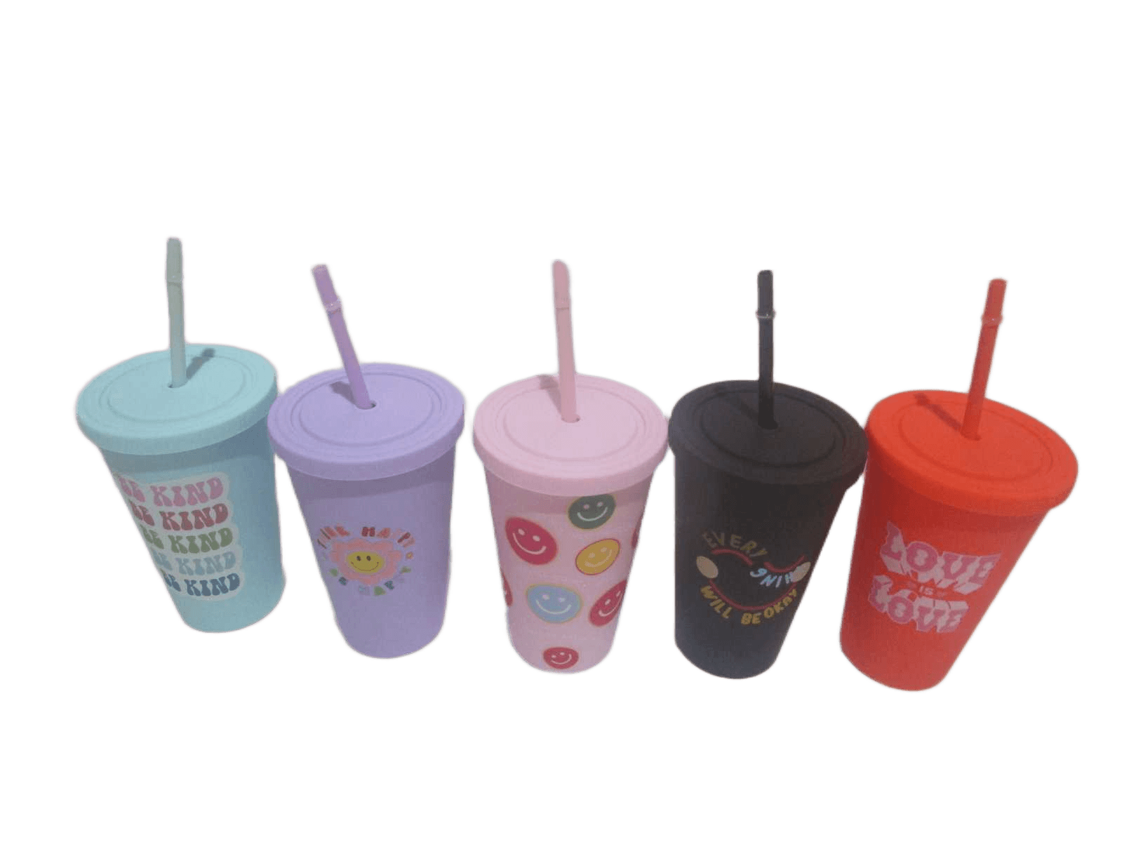 Plastic Cup W Cover&straw 5 Color Assorted, W Bubble Bag H16cm For The Cup Body Black, Violet, Turquoise, Orange, Rose 450ml D10*h16cm 1cl=