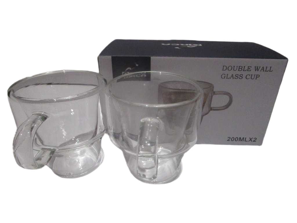 Tea Cups Set Of 2 Machine Made Pressed Glass Duble Wall A Quality - Color Box Packaging - Moq 300