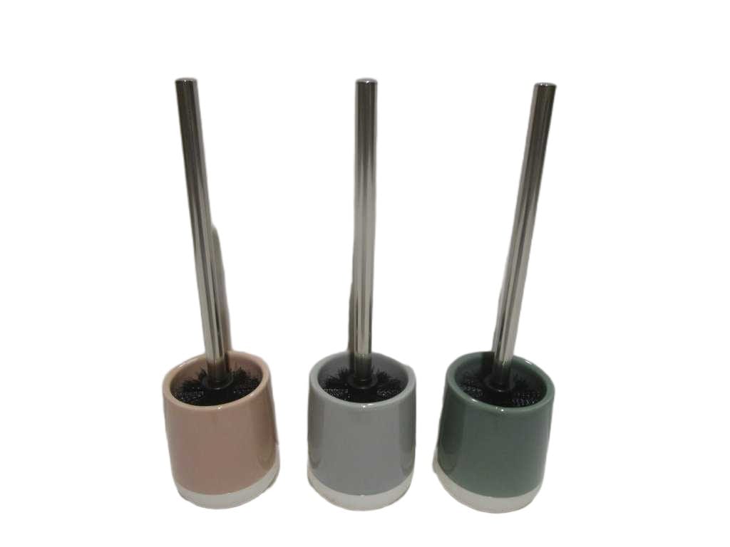 Toilet Brush Stoneware Holder Green+pink+grey Ceramic 10.4x10.4x33.8 Cm