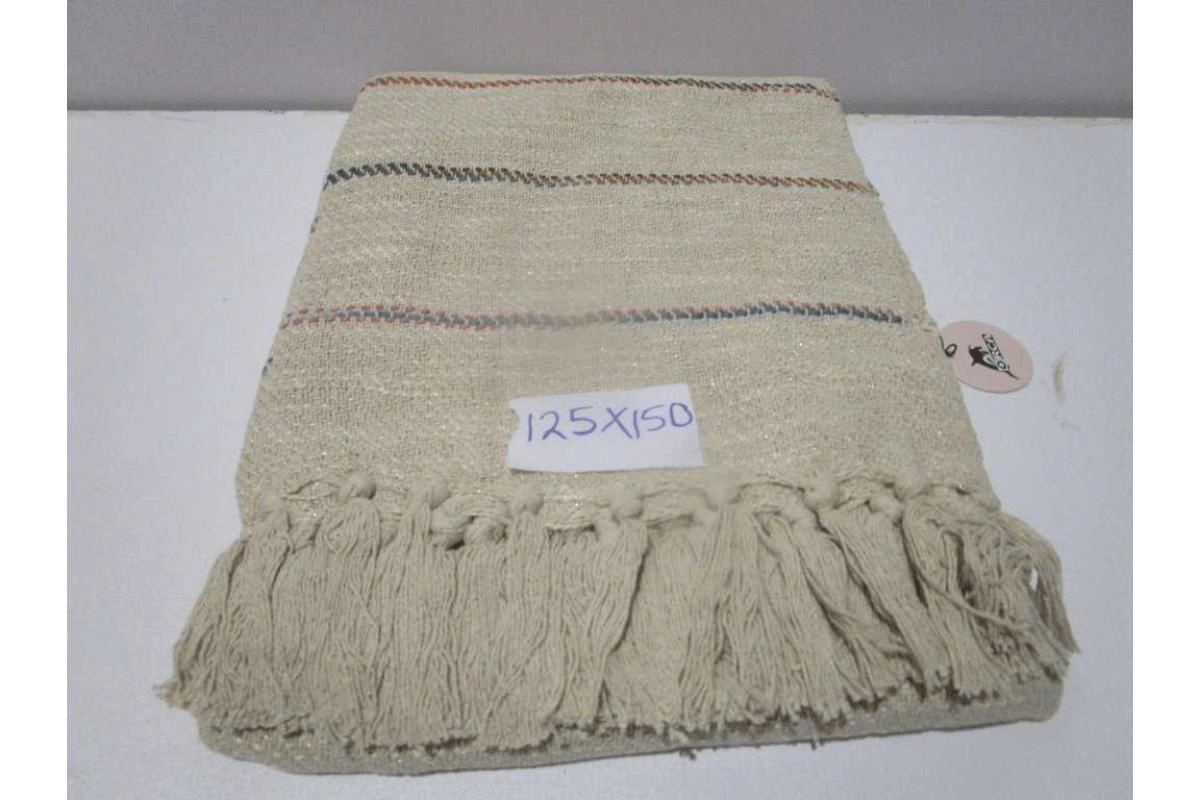 Throw 100% Cotton With Yeallow Weaving With Fringe