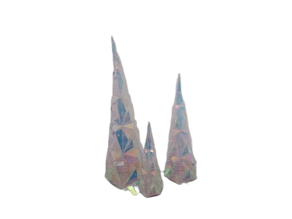 Cone Tree Shiny S/3 Pet Standing Decoration, With Cold White Micro Led Lights, Lead Wire 30cm Ip20 ,3*aa Battery Box (Batterires Not Including) S/3 13*13*40cm+40l 19*19*61cm+50l 25*25*81cm+60l