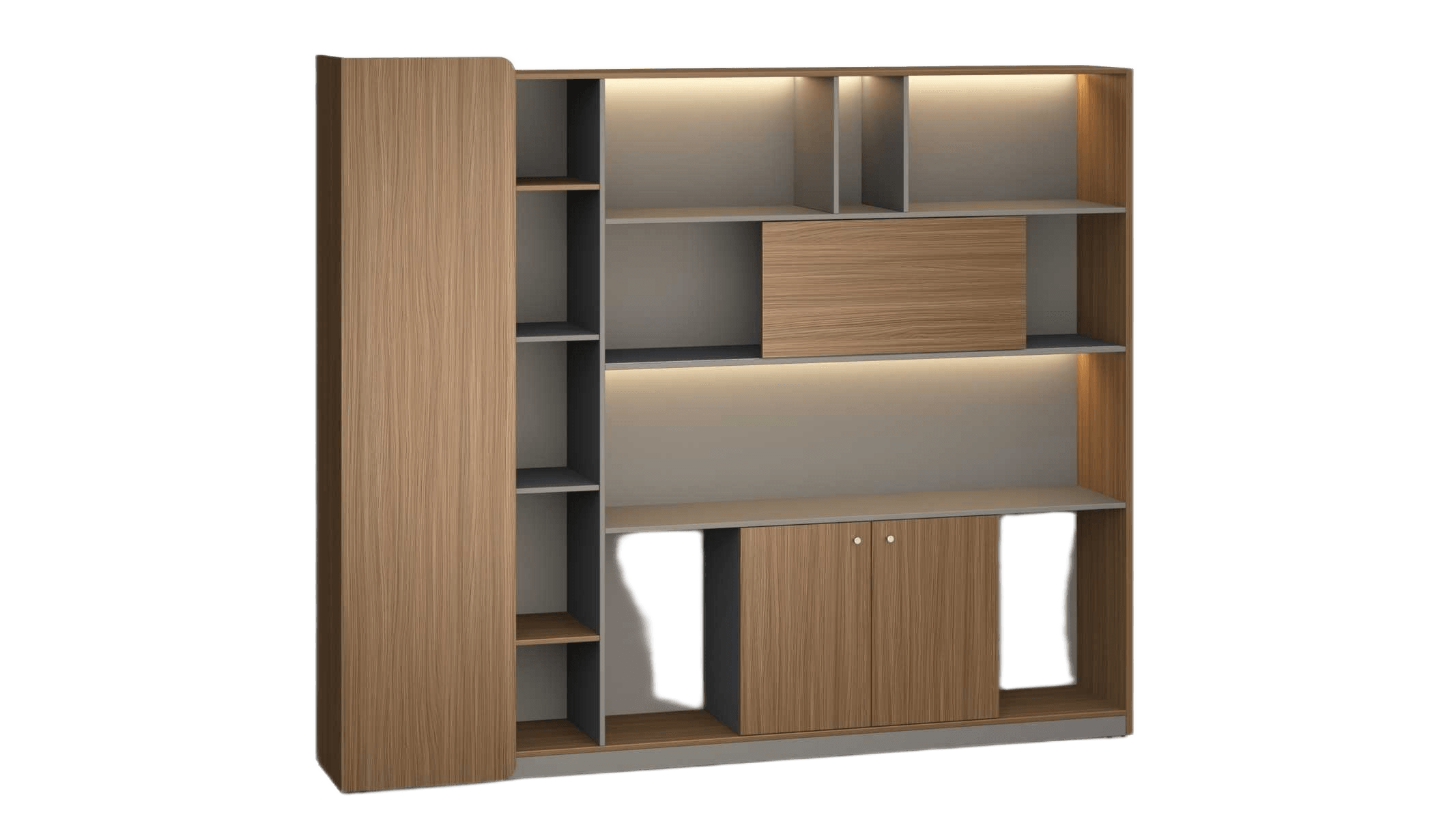 File Cabinet 2.4m Da26 Usa Walnut + Db-29 Meteorite Gray Melamine 2400*416*2050