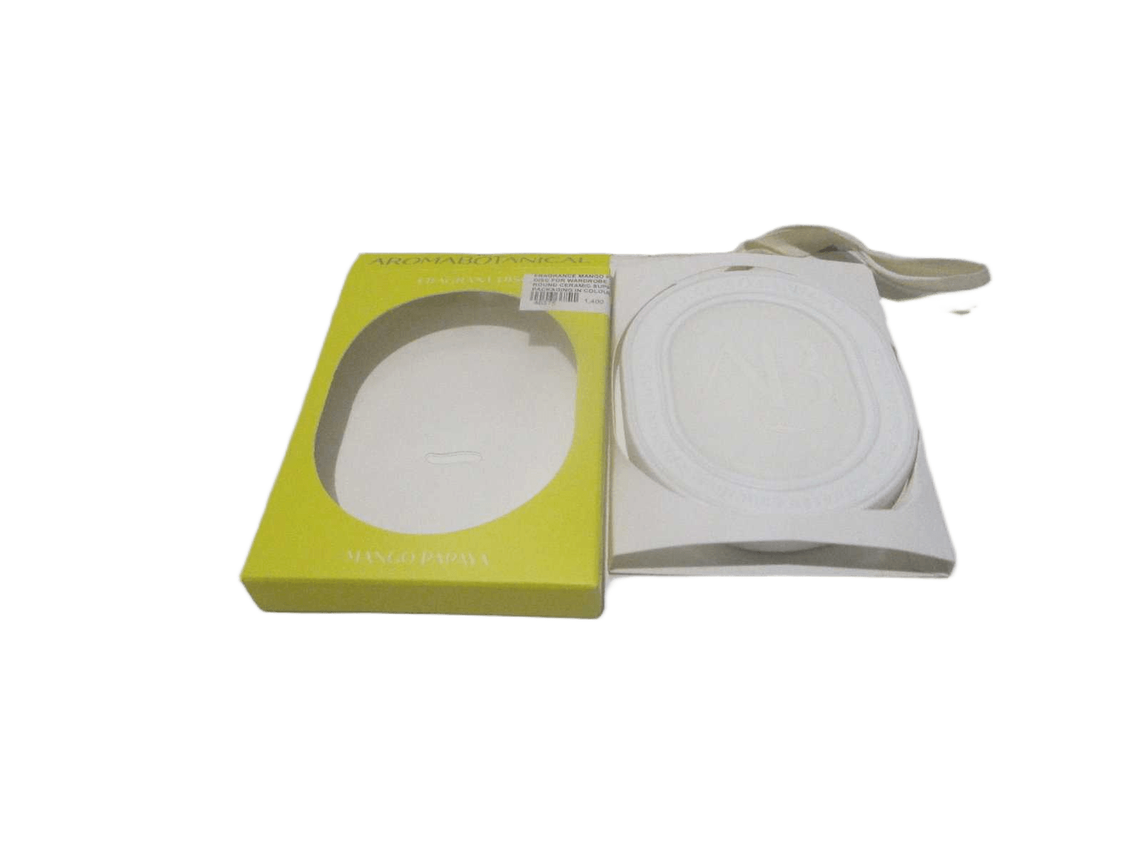 Fragrance Mango Papaya- Disc For Wardrobe 35g Wax - Round Ceramic Support - Packaging In Coloured Card Board Box 400g Yellow
