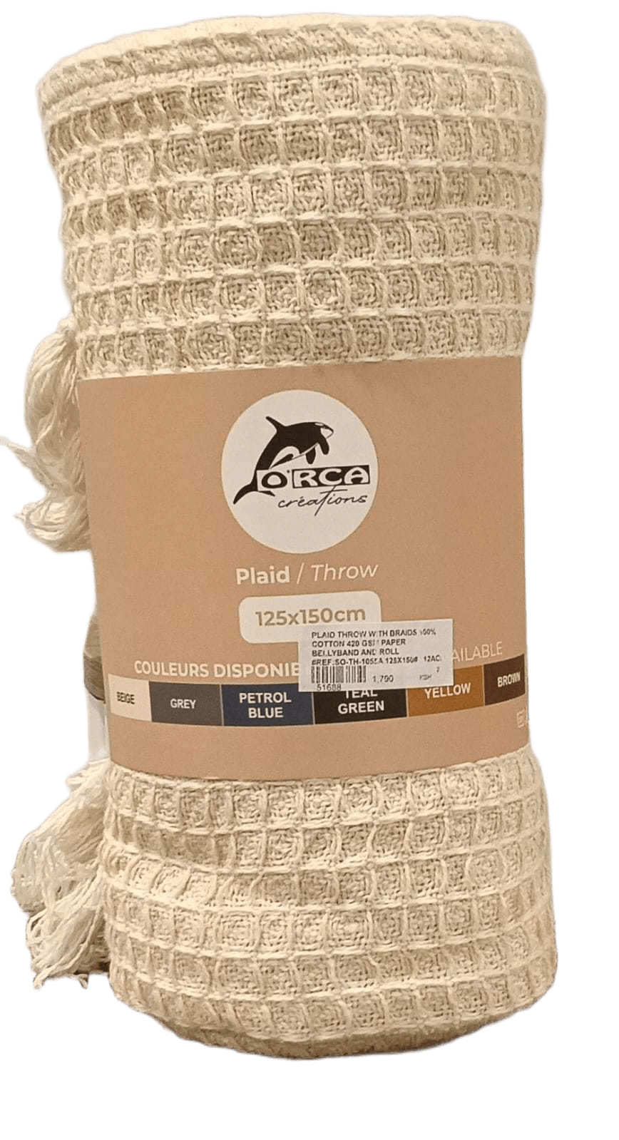 Plaid Throw With Braids 100% Cotton 420 Gsm Paper Bellyband And Roll
