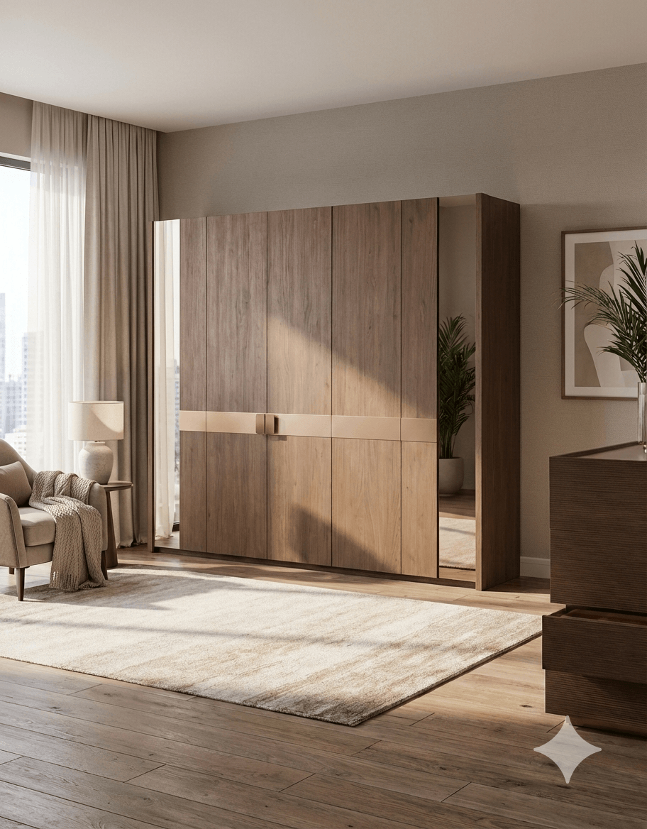 Wardrobe 6 Doors (2 Doors Mirror) Walnut 270x220x60cm