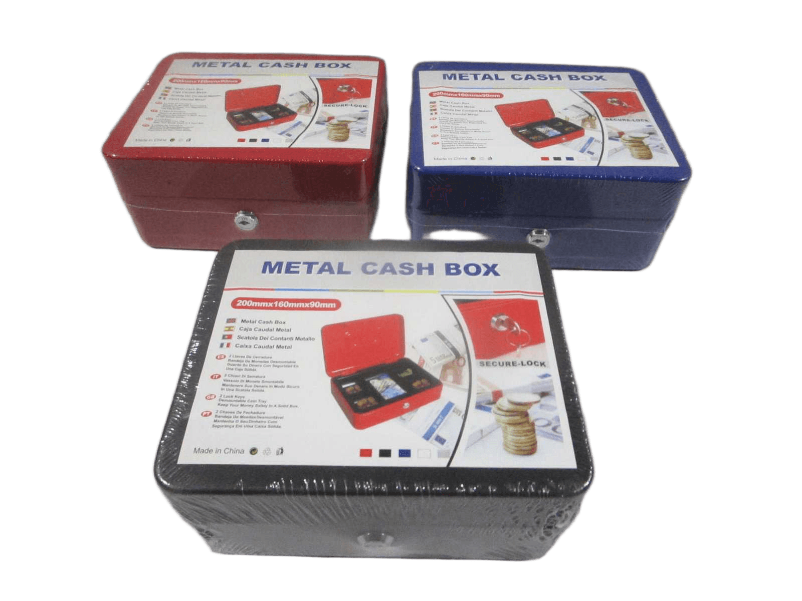 Safe Metal With Handle(2 Keys) 5 Divisions Blister Packingred Black Blue Ass 20*16*9