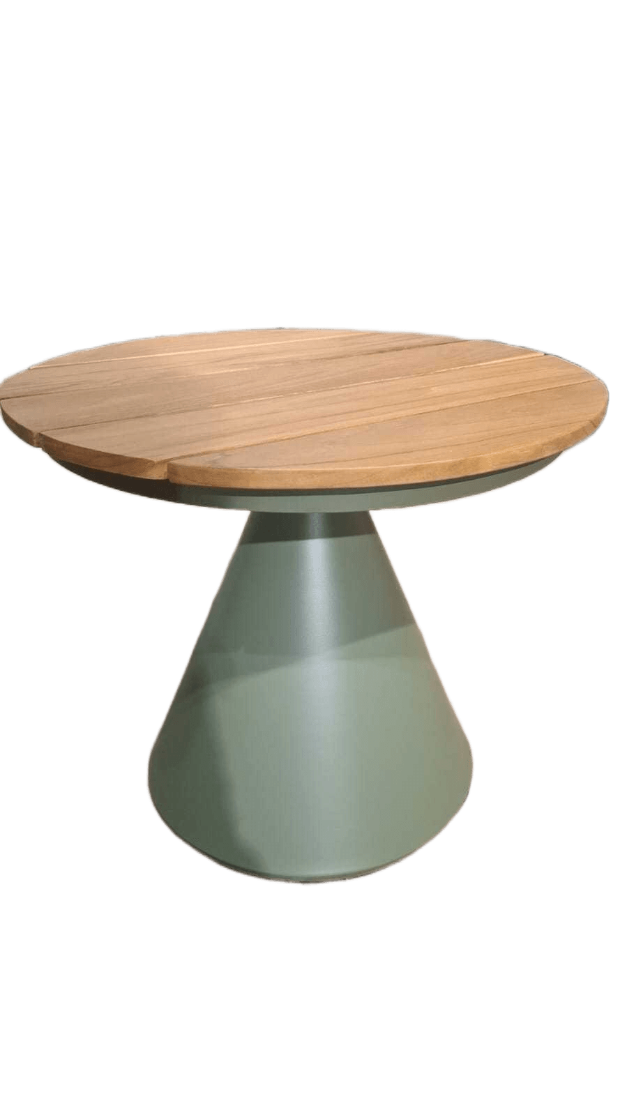 End Table My-L179 Dk Green Aluminu Frame Teak Wood Top Dia 50x40