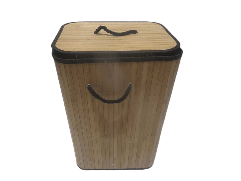 Laundry Bamboo Hamper Rectangular 72liter With Carton Packing Bamboo And Black Linen 40x30x60 Cm
