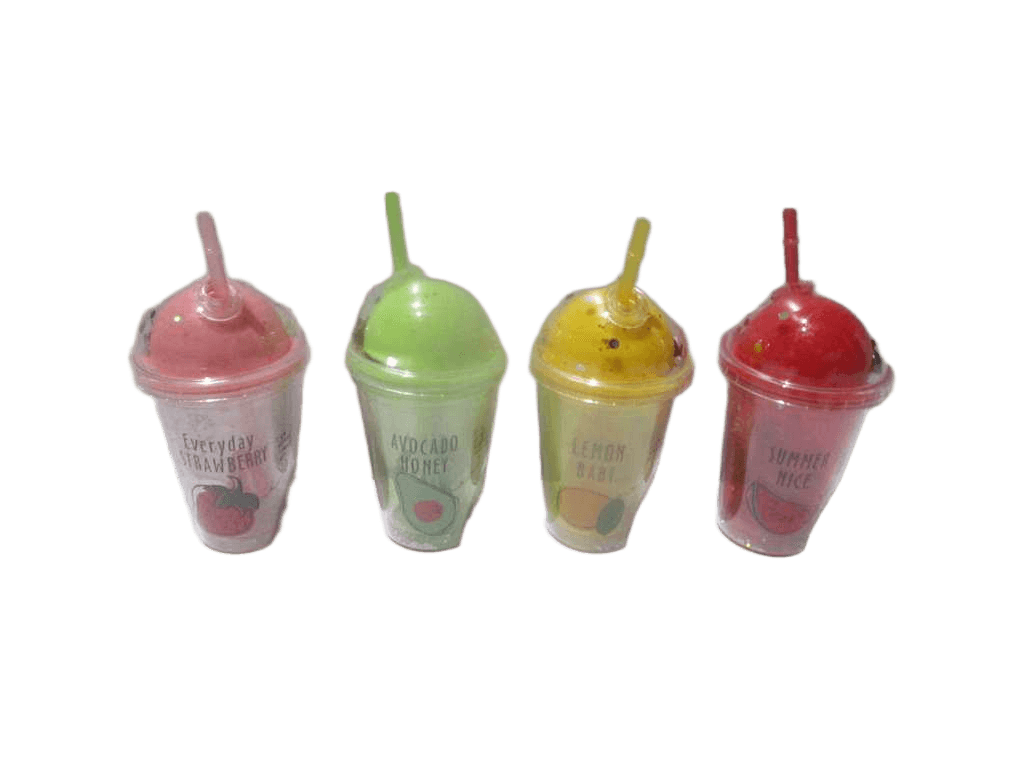 Cup With Straw& Fruit Deco Double Wall Ps Bubble Bag Packing Watermelon Strawberry Lemon Avocado Ass 350ml