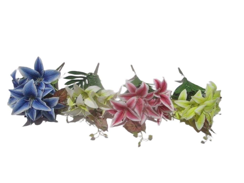 Artificial Lily Bouquet, 5 Heads Rubber '1 White 3 Pink 6 Yellow 8 Blue '40cm