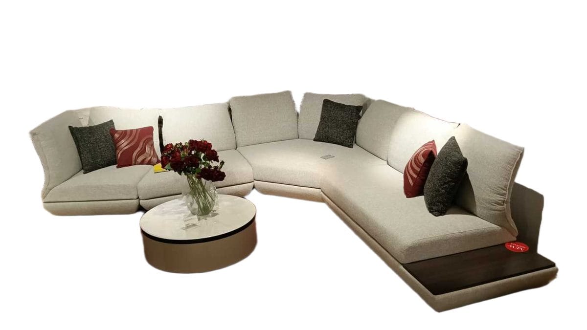Corner Sofa Fabric Light Grey Coco 1ls 0a + Tree Back Rest Corner + 2s 0a With Side Table + 1rs 1a + 3 Pillow (All Back Rest With Function)