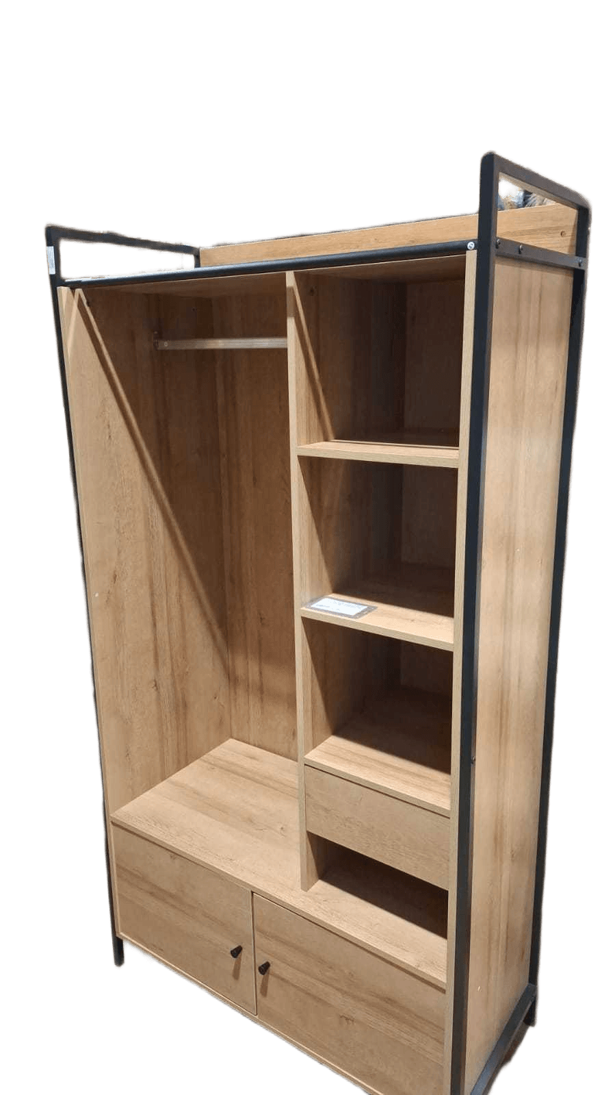 Wardrobe Paper, Iron Frame With Curtain Iron Black Wood Light Oak 97*45*180