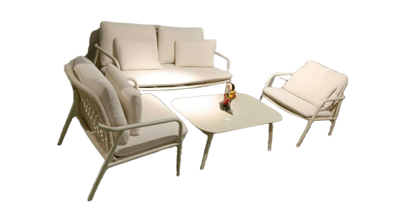 Sofa Set Of 4 Back Metal White B135 Fabric White K/D Alum Rope F42p2-007 Rope R6-Lw575 2*single Sofa: W66*d75.5*h68cm 1*2-Seater Sofa: W141*d75.5*h68cm 1*coffee Table: L100*w58*h35.5cm