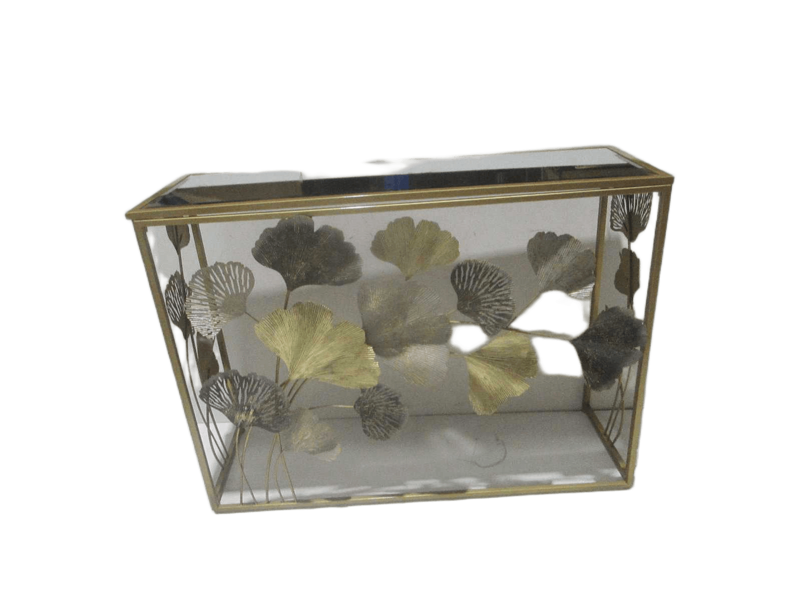 Console Metal W Top Mirror Top: Mirror Base: Metal Gold Grey Leaves 108.0*36.8*80.0
