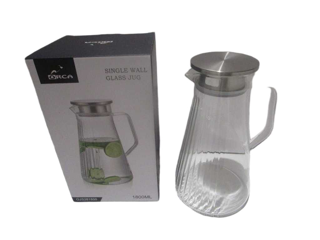 Jug 1,8l Capacity Handmadeglass A Quality Ribbed Texture - Lid Stailess Steel A Quality And Silicon - Color Box Packaging