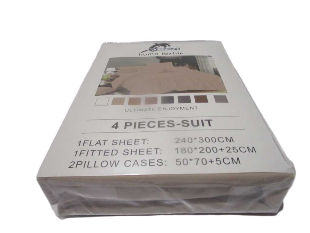 Flat Sheet Set Of 4pcs Uni Color 240x300cm Fitted Sheet 180x200 +25 Cm 2 Pillow Cases 50x70 +5 Cm 105gsm 100% Polycotton Old Packing Packing:pvcbag Beige-96