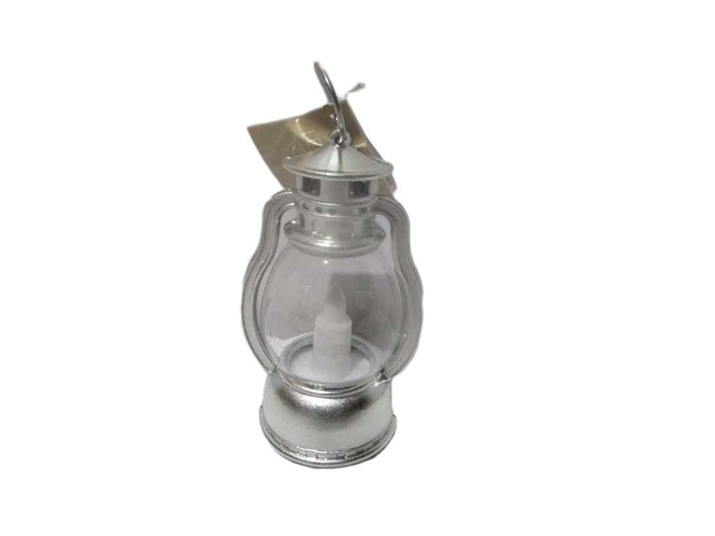 Oil Lamp W Candle Silver 9cm