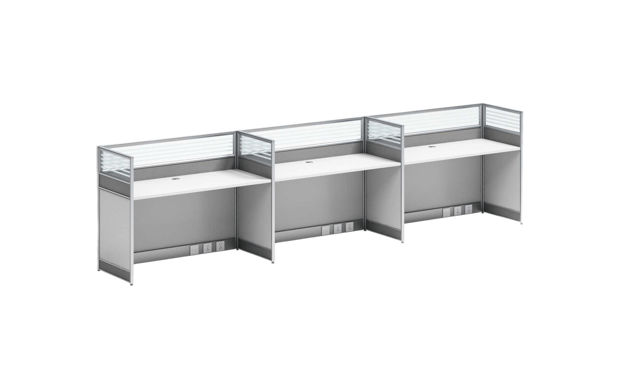 Workstation 3 Seats White+grey Stripe Melamine 3720w*630d*1100h