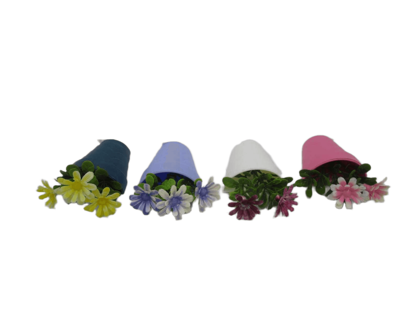 Artificial Flower Pot With Magnet (Inside Flower Color Matches The Pot ) Assorted In 4 Colors (Pink, Violet, Blue, White) 6x10
