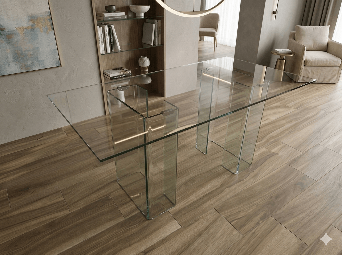 Dinning Table 12mm Clear Tempered Glass/ 12mm Clear Bent Glass180x100x75
