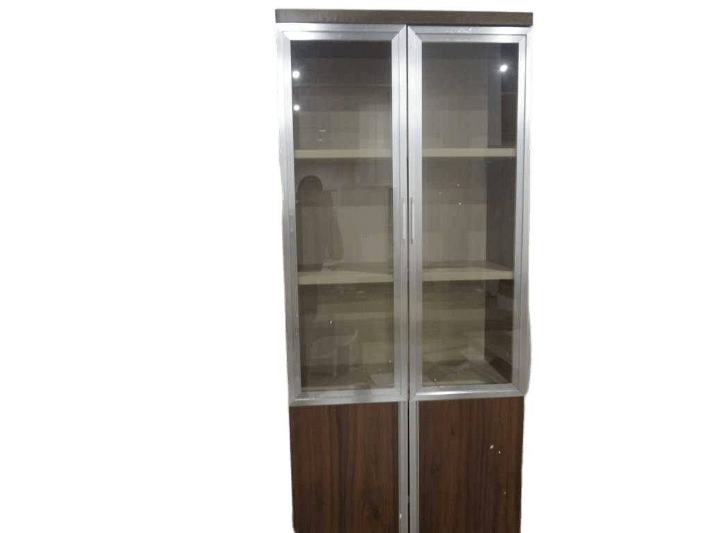 Office Cabinet 80x40x208 Cm 2 Doors Glass Clr Cream White +c Walnut Ref 23bxd201 /2cl