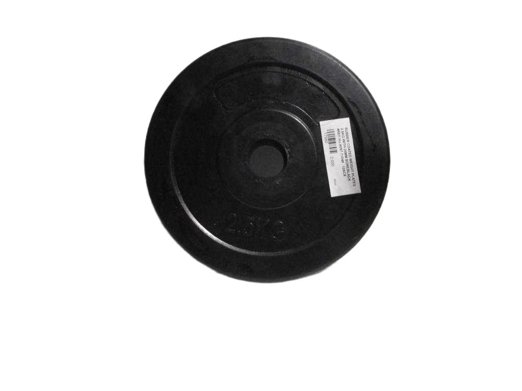 Plate Rubber Coated Weight 2.5kg With 25mm Bore Black