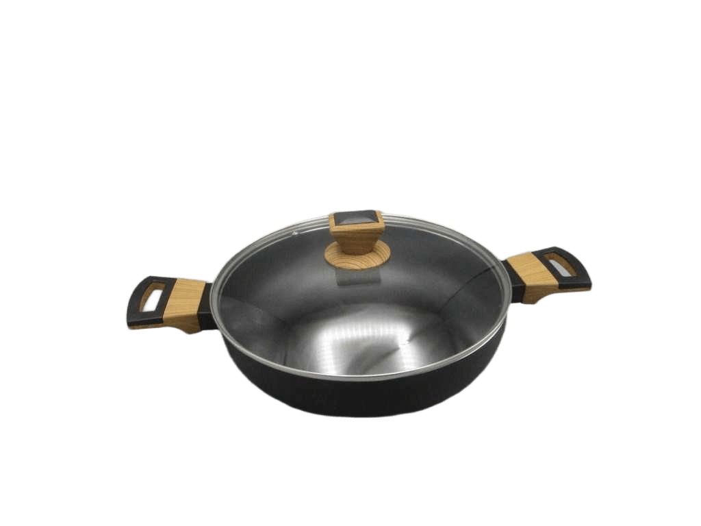 Serving Pan 28x7.5cm Pressed Aluminium Ind W/Lid Earth Black Bg