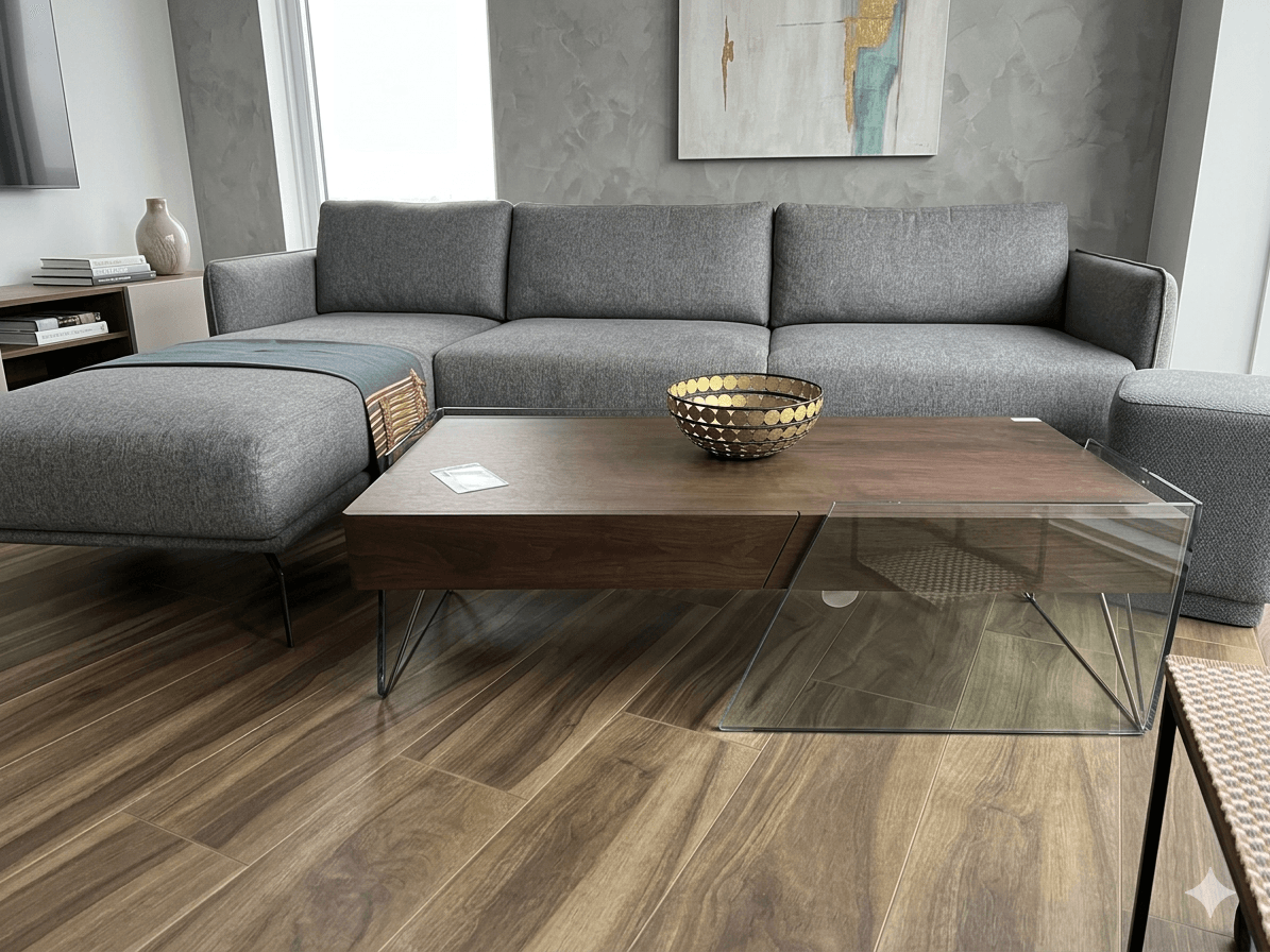 Coffee Table 12mm Clear Hot-Bending Glass+mdf Veneer120x60x40walnut