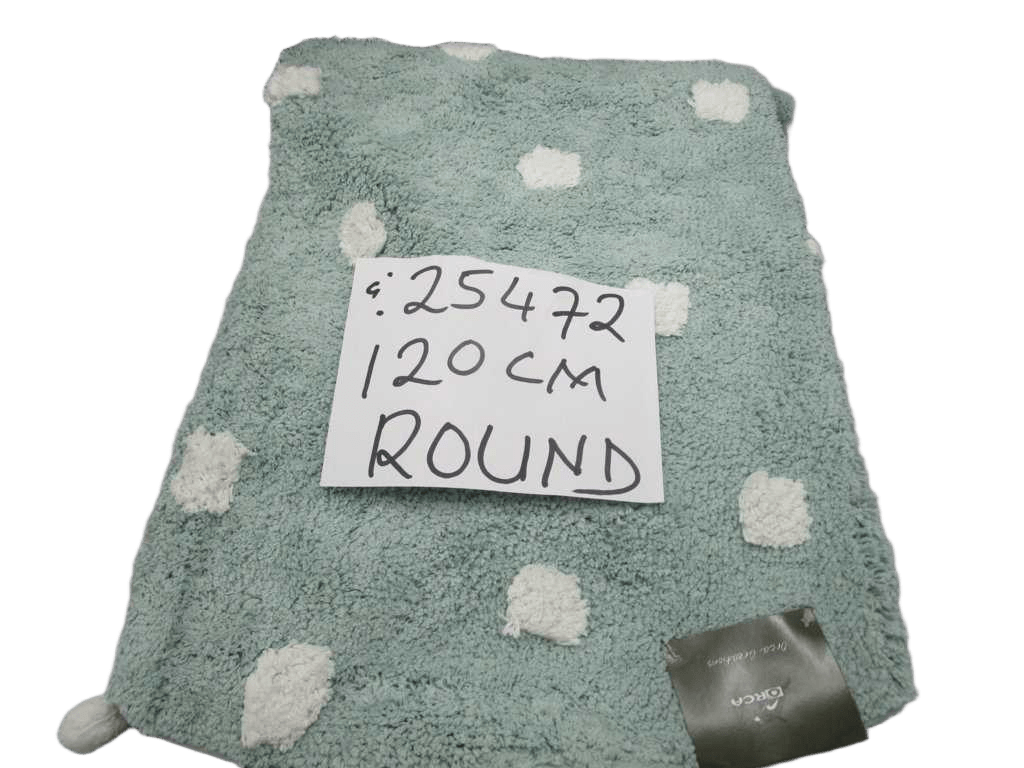 Deco Time Round Rug Cotton Pile Yarn Dyed Tufted With 16 Pompom & Hot Melt Latex Backing 1750 Gsm With Packing